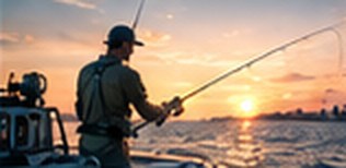 Angler casting at sunset on the flats Angler casting at sunset on the flats