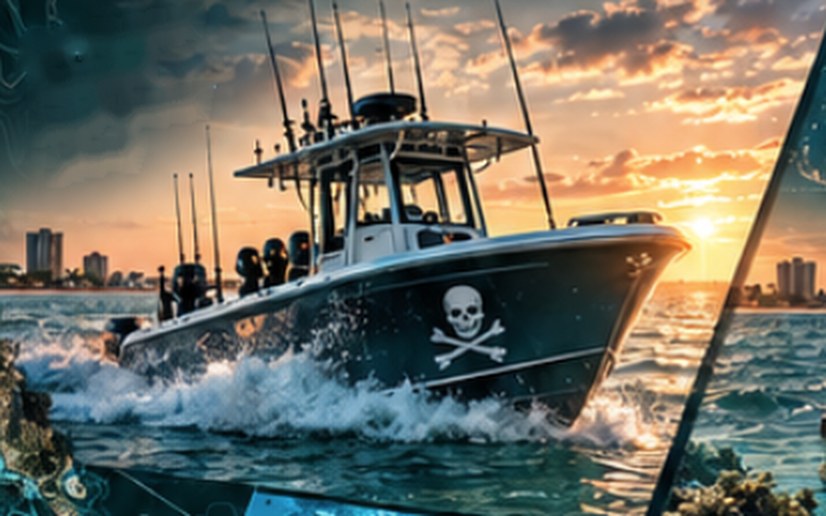 Center console running offshore at sunset Center console running offshore at sunset